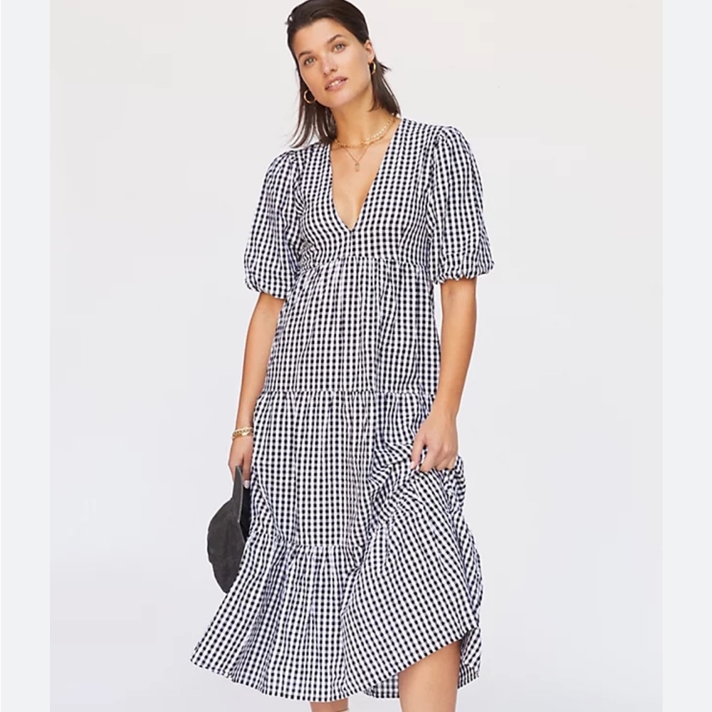 Faithfull the Brand Aberdeen Gingham Tiered Midi Dress